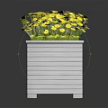 White Square Planter Box With Striped Design And Yellow Flowers
