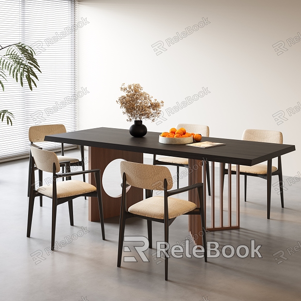 Modern Dining Table and Chair Combination Log Dining Table and Chair Combination Dining Chair Plant Decoration Antique Dining Table Chair model