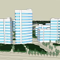 Modern High Rise Office Buildings With Glass Facades And Surrounding Greenery