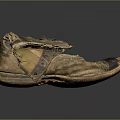 Vintage Worn Leather Shoes With Distressed Upper And Aged Sole Details