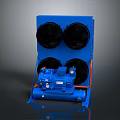Blue Industrial Cooling Equipment With Four Black Fans And Blue Compressor