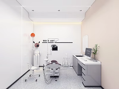 Dental Clinic Room Interior With DR and MRS Sign Chair Instruments Computer Potted Plant 3d model