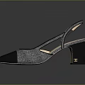 Chanel Black Slingback Heels With Shiny Material And Elegant Block Heel Design