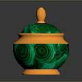 Decorative Jar With Green Malachite Pattern And Orange Lid Base