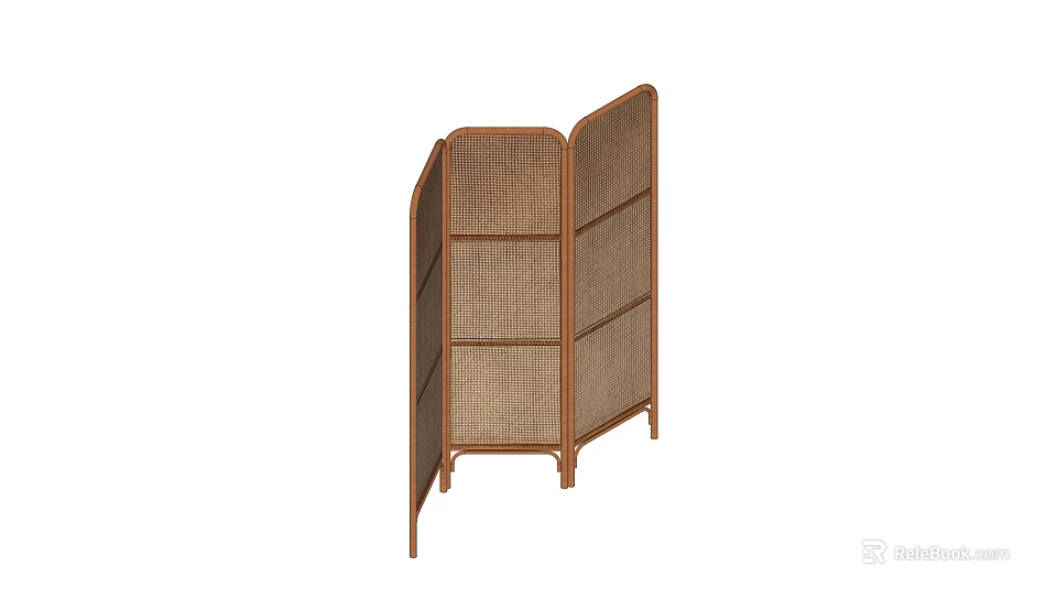 Natural Rattan Room Divider With Wooden Frame And Three Panel Design For Home Decor 3d model 