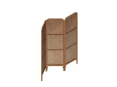 Natural Rattan Room Divider With Wooden Frame And Three Panel Design For Home Decor 3d model