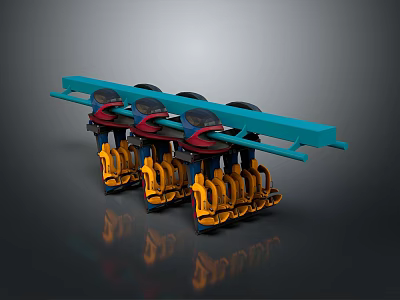 Mechanical Device With Blue Beam And Yellow Components Featuring Multiple Rollers 3d model