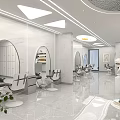 Modern Beauty and Hair Salon Interior with Comfortable Seats Lockers Mirrors Plants and Lighting