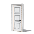 White Interior Swing Door With Three Panel Design And Black Handle 3d model