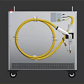 Industrial Laboratory Equipment with White Body Yellow Cable Wheels Control Panel and Interfaces 3d model