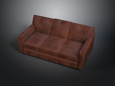 Brown Leather Three-seater Sofa With Modern Design And Comfortable Seats 3d model