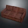 Brown Leather Three-seater Sofa With Modern Design And Comfortable Seats