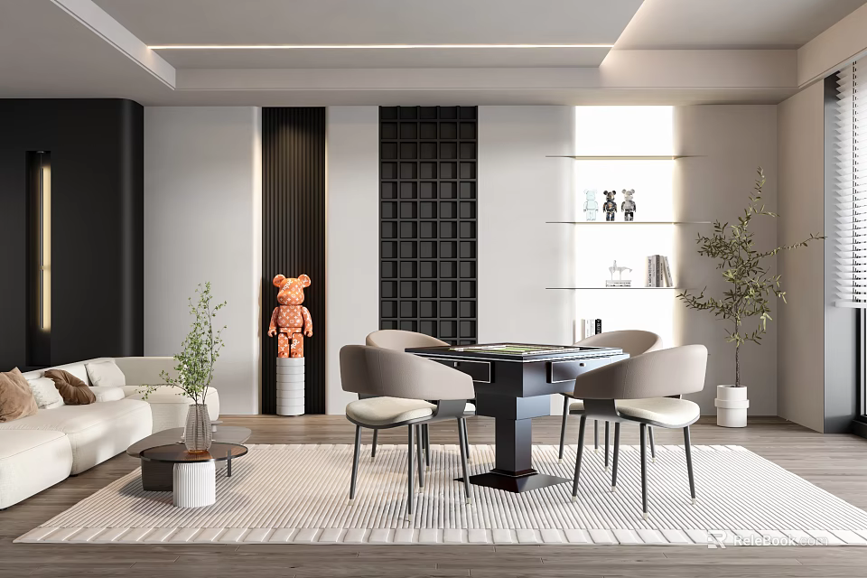 Modern Entertainment Room Interior With Comfortable Sofa Coffee Table Decorative Pieces And Green Plants 3d model 