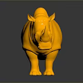 Highly Shiny Golden Rhinoceros Statue With Clear Reflection On Dark Background