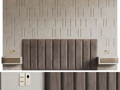 Modern Gray Textured Background Wall With Upholstered Headboard And Nightstands 3d model