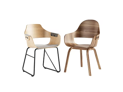 Wooden Dining Chairs With Light Wood Finish Black Metal Legs And Dark Wood Legs 3d model