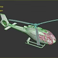 White Helicopter Model with Rotors and Transparent Cabin on Reflective Dark Background
