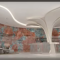 Modern Luxury Boutique With Marble Walls Curved Ceiling White Reception Desk And Display Shelves