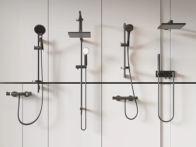 Modern Black Wall Mounted Shower Systems Including Overhead And Handheld Designs 3d model