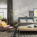 Nordic Background Double Bed Double Bed Combination 3d model