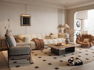 Plush Cream Tone Sofa And Coffee Table Set For Cozy Modern Living Room Home Decor 3d model