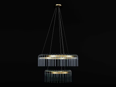 Contemporary Modern Double Layer Chandelier With Metal Frames And Hanging Tassels 3d model