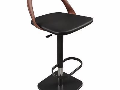 Modern Bar Stool Design With Black Leather Seat And Wooden Backrest 3d model