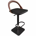 Modern Bar Stool Design With Black Leather Seat And Wooden Backrest