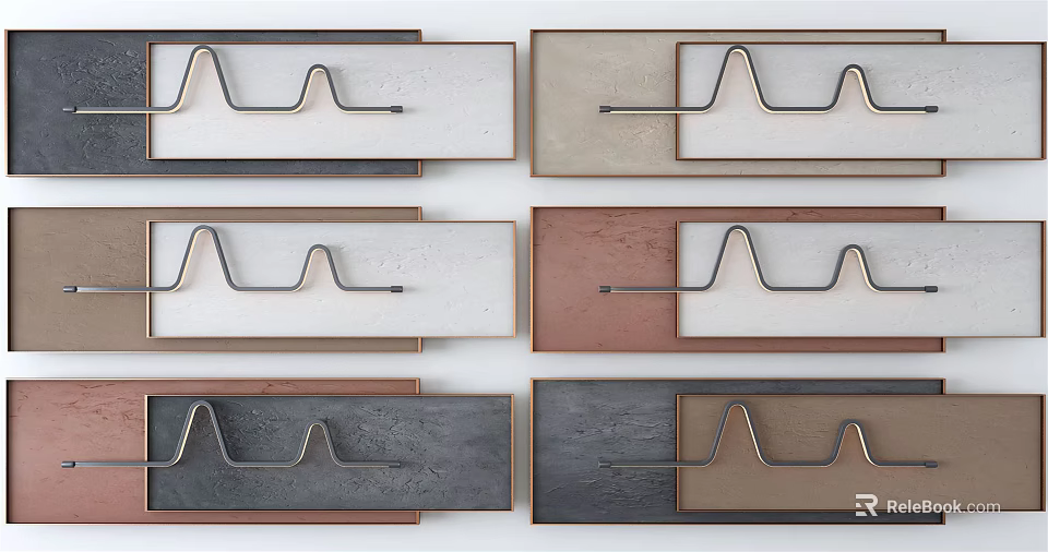 Modern Wall Decor With Multiple Colors Rectangular Design And Metal Wavy Lines 3d model