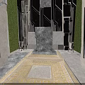 Architectural Interior Featuring Marble Walls Green Vertical Gardens And Geometric Floor Tiles