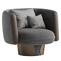 Beige Fabric Accent Chair With Brown Armrests And Herringbone Pattern Pillows 3d model