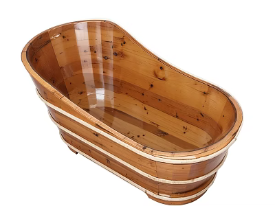 Natural Wooden Oval Bathtub With Classic Design And Smooth Surface 3d model