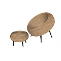 Set of Woven Leisure Chairs with Black Thin Legs and Matching Stool