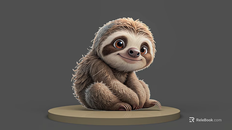 Adorable Reptile Figurine With Big Eyes Smiling Sitting On Round Base 3d model 