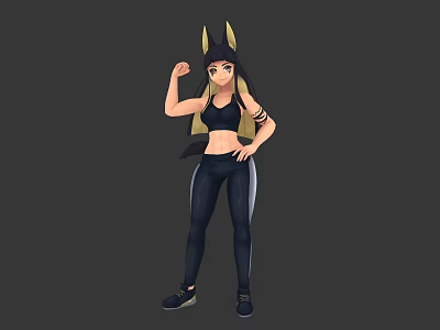 Egyptian Style Female Character With Anubis Inspired Ears In Sportswear Posing 3d model