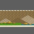 Feature Wall with Geometric Grid Pattern Surrounded by Green Grass and Yellow Decor Elements 3d model