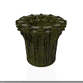 Cylindrical Architectural Structure With Green Moss Covered Textured Surface And Circular Top Platform