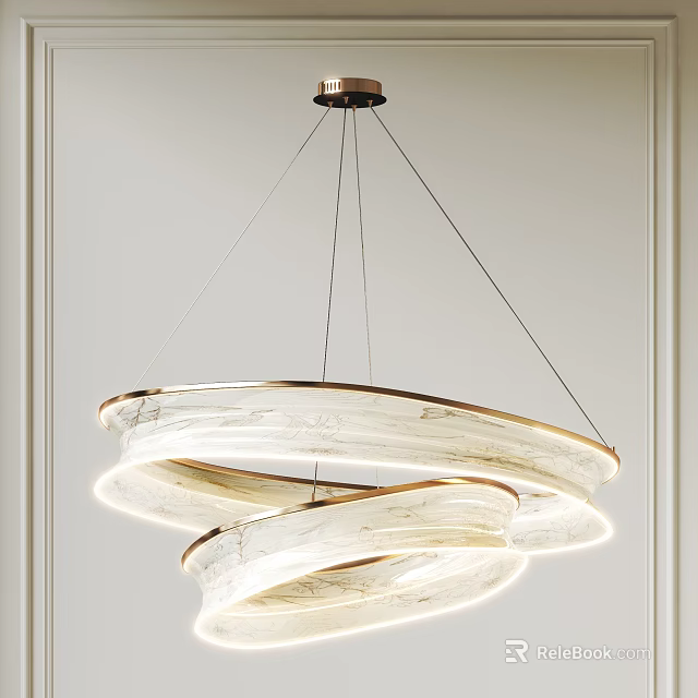 Modern Layered Circular Chandelier With White Textured Shade And Gold Metal Frame 3d model 