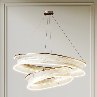 Modern Layered Circular Chandelier With White Textured Shade And Gold Metal Frame 3d model
