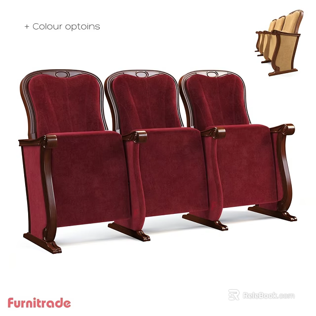 Comfortable Soft Red Fabric Upholstered Leisure Chair Set With Sturdy Wooden Frame For Theater Spaces 3d model 