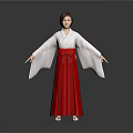 Woman Wearing Traditional Kimono With White Top Red Skirt And Red Obi