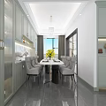 Elegant Modern Living Dining Room Interior With Gray Sofa TV Wall Marble Floor And Chandelier