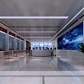 Modern Service Hall Interior With Service Counter Digital Screen Waiting Seats And Green Plants