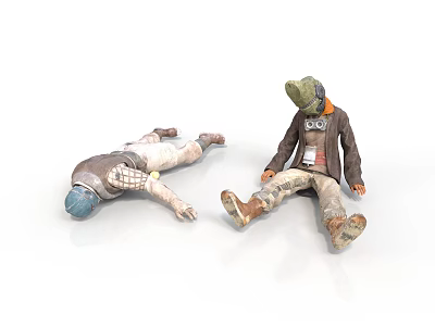 Two Character Models With Sitting And Lying Poses In Casual Clothing 3d model