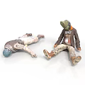Two Character Models With Sitting And Lying Poses In Casual Clothing
