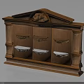 Elegant Classical Wooden Furniture Featuring Carved Decoration Multiple Shelves And Circular Top Ornament