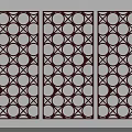 Three Dark Brown Decorative Panels With Geometric Circle And Cross Patterns