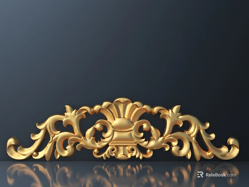 Elegant Golden Carving With Intricate Scrollwork And Symmetrical Floral Patterns 3d model