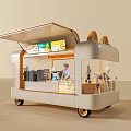 Modern Light Beige Mobile Coffee Cart Design With Transparent Display And Coffee Equipment