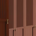 Modern Wooden Wardrobe Doors With Slatted Panels And Brass Handles In Interior Design
